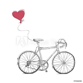 Picture of Vintage Valentines Illustration with Bicycle and Heart Baloon
